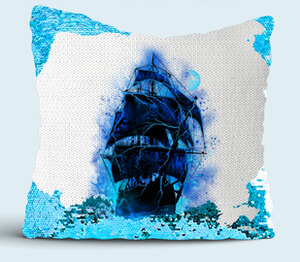 Пиратский корабль подушка с пайетками (цвет: белый + синий)
