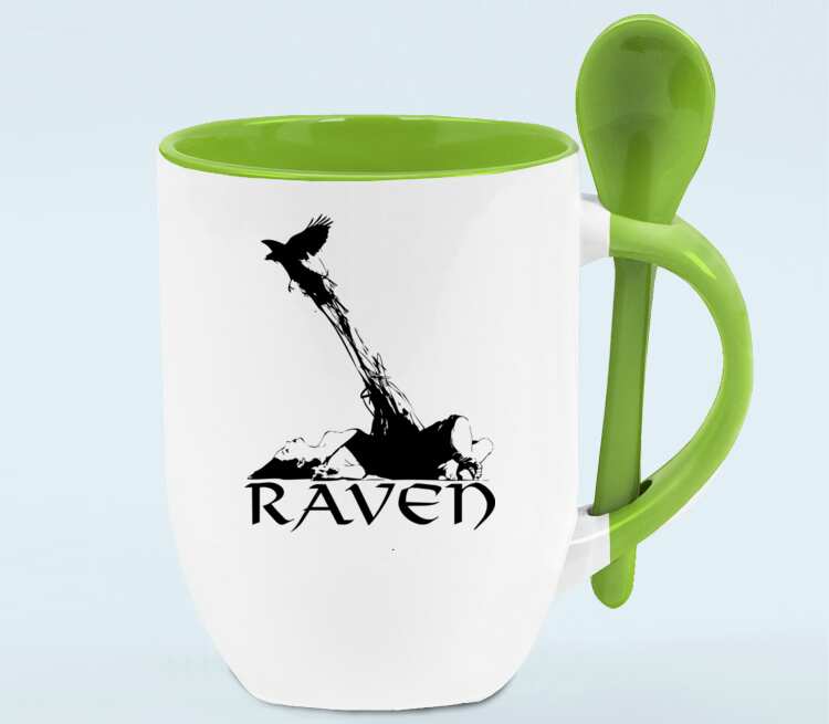 Raven Brand кружка с ложкой в ручке (цвет: белый + зеленый)