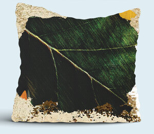 Green Leaf Rock подушка с пайетками (цвет: белый + золотой)