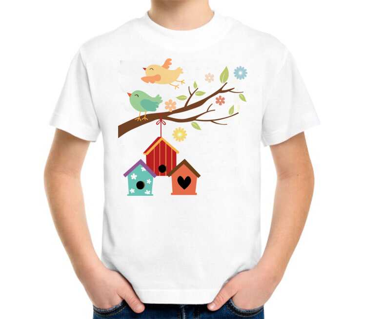 Home birds - домик для птиц детская футболка с коротким рукавом (цвет: белый)