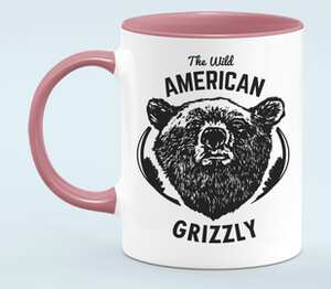 The wild american grizzly - дикий американский гризли кружка двухцветная (цвет: белый + розовый)