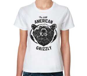 The wild american grizzly - дикий американский гризли женская футболка с коротким рукавом (цвет: белый)