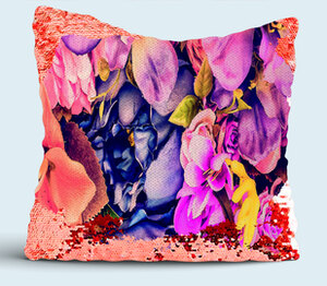 Floral abstract - абстрактные цветы подушка с пайетками (цвет: белый + красный)