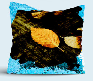 Silent leaves - молчаливые листья подушка с пайетками (цвет: белый + синий)