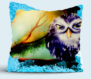 Night owl - сова подушка с пайетками (цвет: белый + синий)
