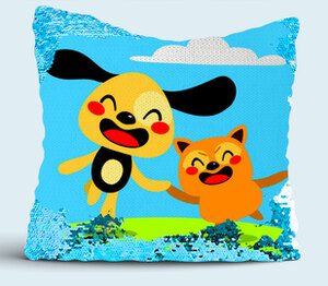 Happy friend - счастливые друзья подушка с пайетками (цвет: белый + синий)