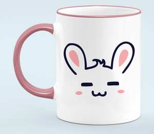 Кролик кружка с кантом (цвет: белый + розовый)