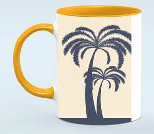 Palm trees on beach - пальмы на пляже кружка двухцветная с полной запечаткой (цвет: белый + оранжевый)