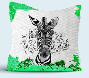 Зебра подушка с пайетками (цвет: белый + зеленый)