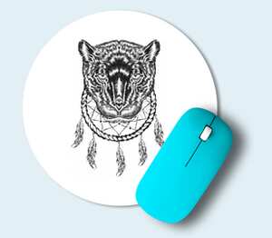 Черная пантера в индейском стиле коврик для мыши круглый (цвет: белый)