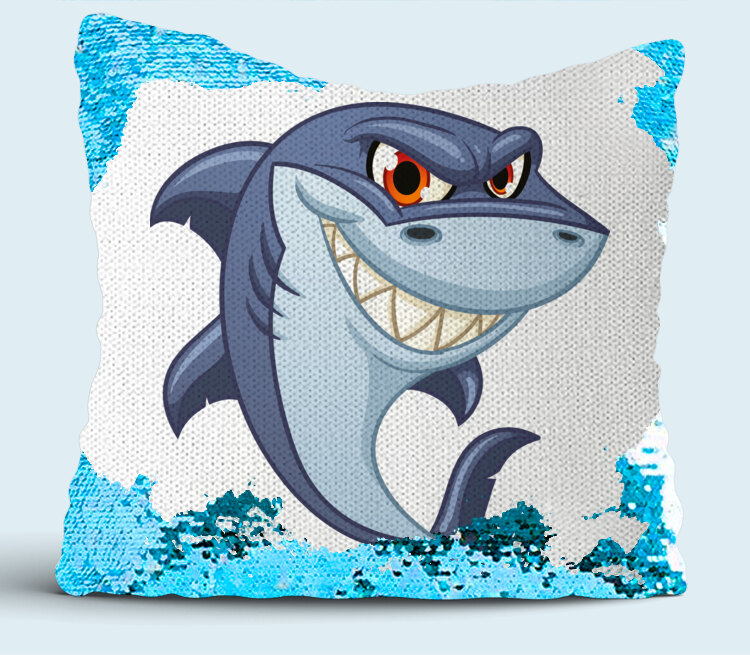 Ухмыляющаяся акула подушка с пайетками (цвет: белый + синий)