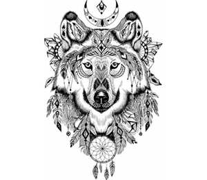 Волк в индейском стиле кружка с ложкой в ручке (цвет: белый + красный)