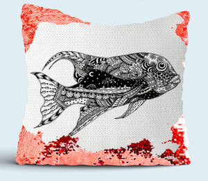 Фантастическая рыба подушка с пайетками (цвет: белый + красный)