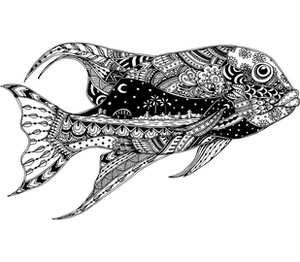 Фантастическая рыба кружка с кантом (цвет: белый + светло-зеленый)