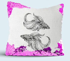 Две рыбки петушка подушка с пайетками (цвет: белый + сиреневый)