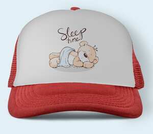 Спящий медвежонок - пора спать (sleep time) бейсболка (цвет: красный)