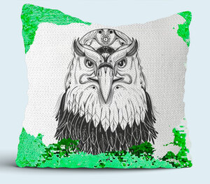 Орёл подушка с пайетками (цвет: белый + зеленый)