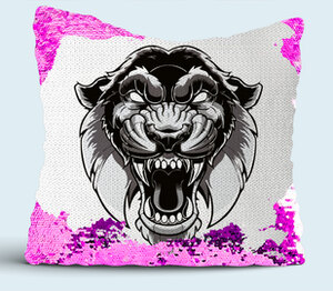 Свирепая пантера подушка с пайетками (цвет: белый + сиреневый)