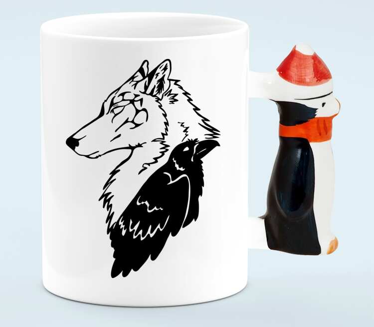 Волк - ворон кружка с ручкой в виде пингвина (цвет: белый)