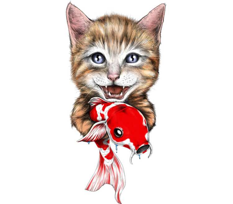 Котик с рыбкой детская футболка с коротким рукавом (цвет: белый)