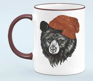 Медведь в шапке кружка с кантом (цвет: белый + бордовый)