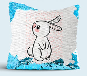 Зайчонок подушка с пайетками (цвет: белый + синий)