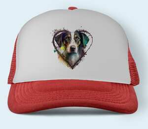Собака в сердечке бейсболка (цвет: красный)