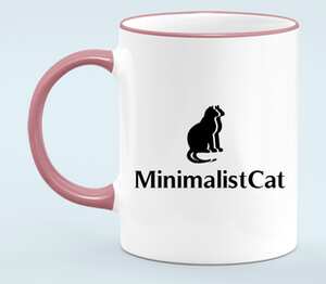 Минималистический кот / MinimalistCat кружка с кантом (цвет: белый + розовый)