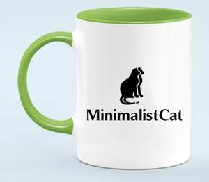 Минималистический кот / MinimalistCat кружка двухцветная (цвет: белый + светло-зеленый)