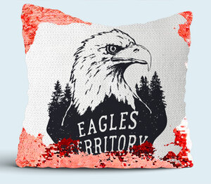 Орилная территория / eagles territory подушка с пайетками (цвет: белый + красный)