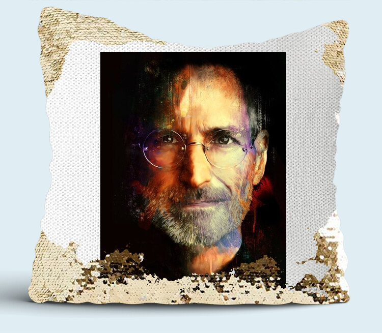 Стив Джобс подушка с пайетками (цвет: белый + золотой)
