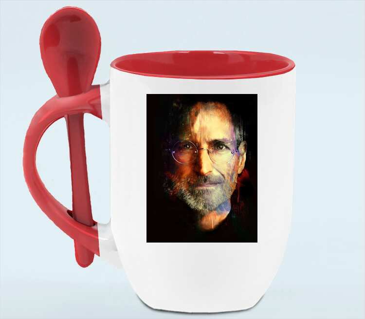 Стив Джобс кружка с ложкой в ручке (цвет: белый + красный)