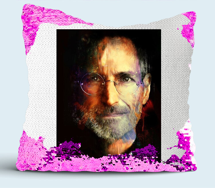 Стив Джобс подушка с пайетками (цвет: белый + сиреневый)