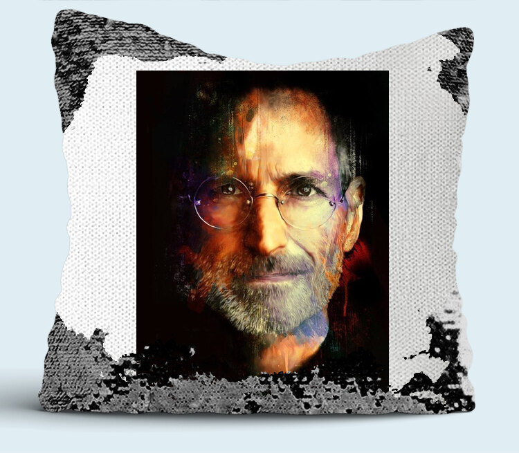 Стив Джобс подушка с пайетками (цвет: белый + черный)