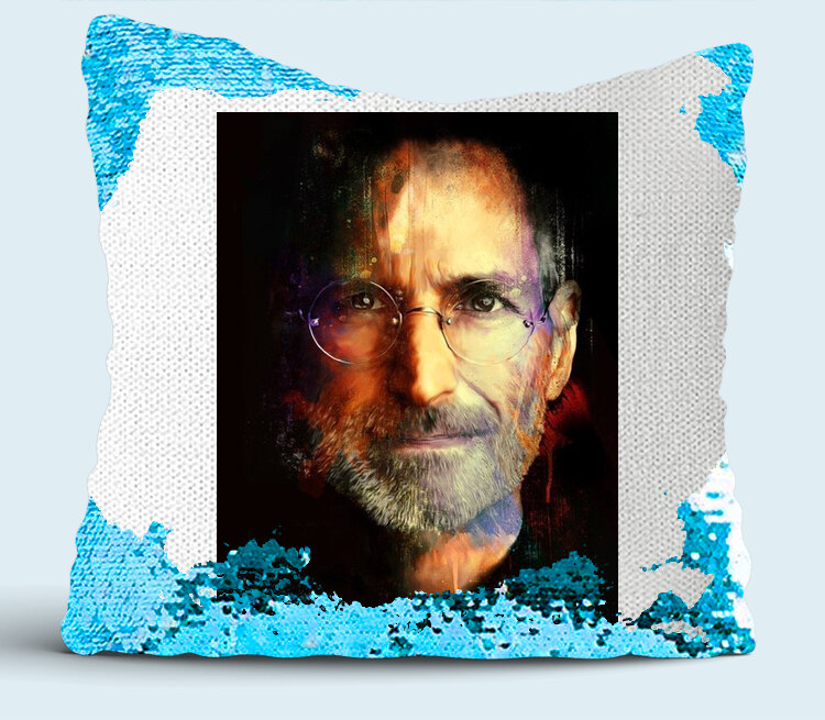 Стив Джобс подушка с пайетками (цвет: белый + синий)