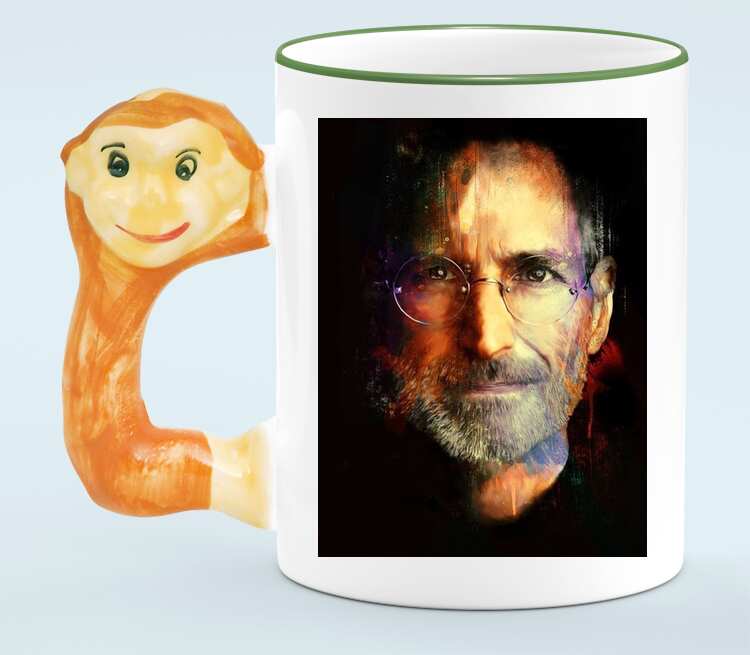 Стив Джобс кружка с ручкой в виде обезьяны (цвет: белый + светло-зеленый)