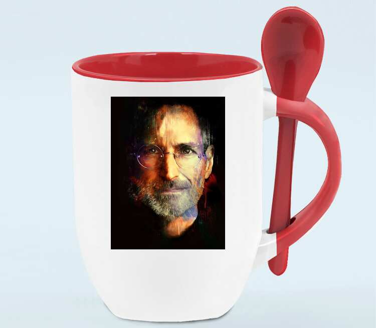 Стив Джобс кружка с ложкой в ручке (цвет: белый + красный)