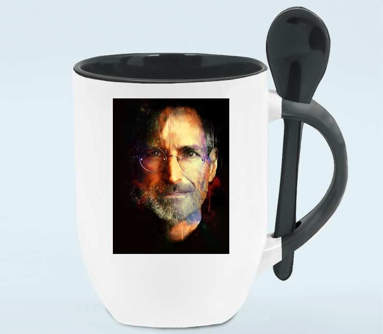 Стив Джобс кружка с ложкой в ручке (цвет: белый + черный)