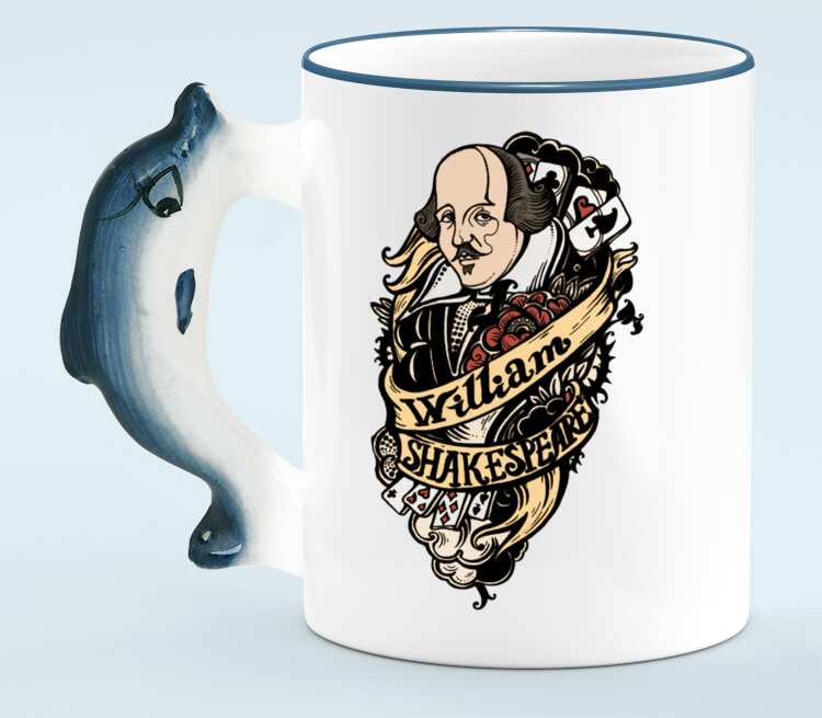 Уильям Шекспир кружка с ручкой в виде дельфина (цвет: белый + синий)
