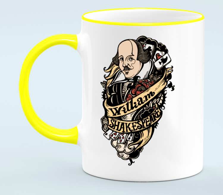 Уильям Шекспир кружка с кантом (цвет: белый + желтый)