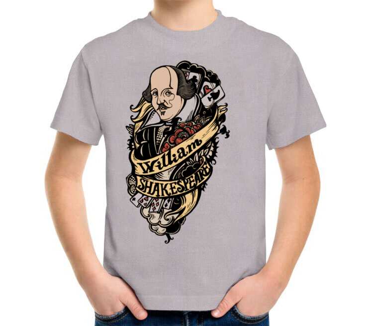 Уильям Шекспир детская футболка с коротким рукавом (цвет: серый меланж)