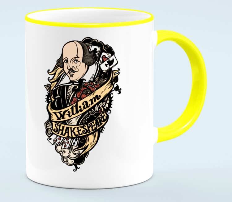 Уильям Шекспир кружка с кантом (цвет: белый + желтый)