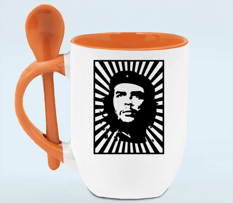 Che Guevara кружка с ложкой в ручке (цвет: белый + оранжевый)