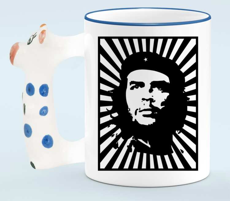Che Guevara кружка с ручкой в виде коровы (цвет: белый + синий)