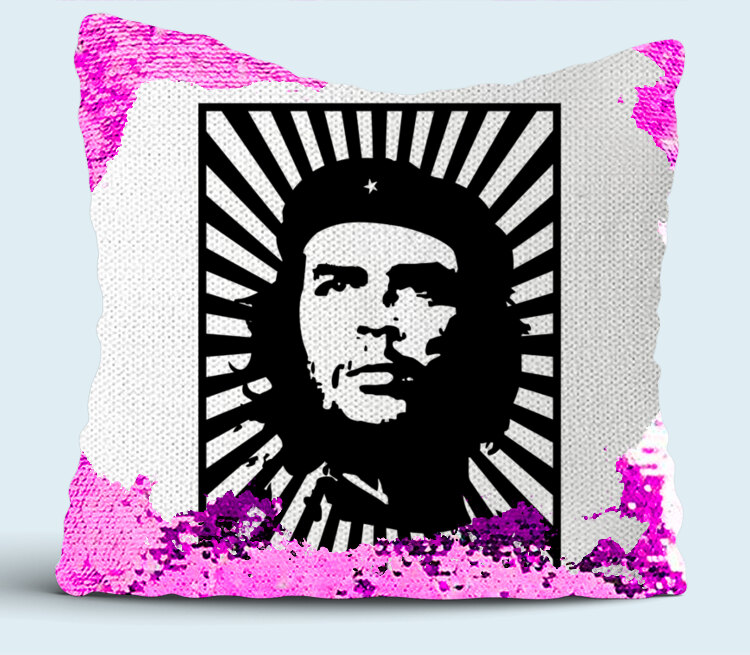 Che Guevara подушка с пайетками (цвет: белый + сиреневый)