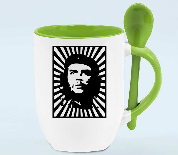 Che Guevara кружка с ложкой в ручке (цвет: белый + зеленый)