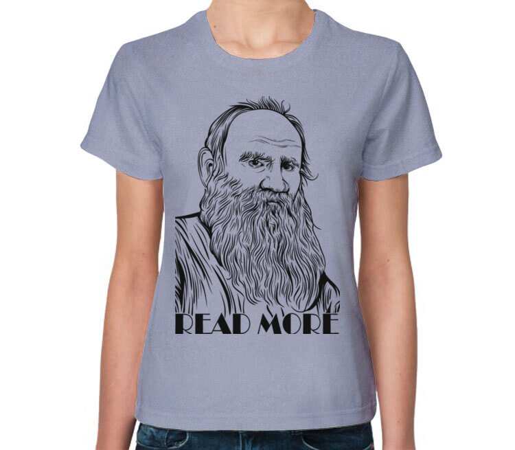Лев Толстой read more женская футболка с коротким рукавом (цвет: голубой меланж)