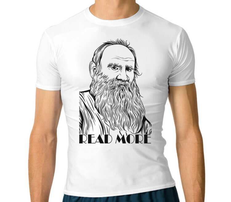Лев Толстой read more мужская футболка с коротким рукавом стрейч (цвет: белый)