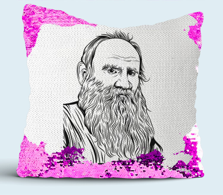 Лев Толстой read more подушка с пайетками (цвет: белый + сиреневый)