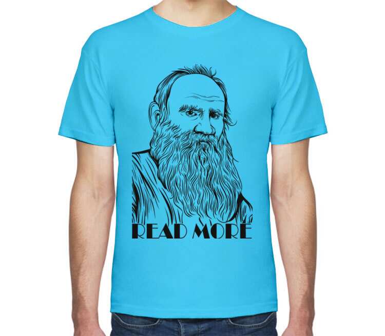 Лев Толстой read more мужская футболка с коротким рукавом (цвет: небесный)